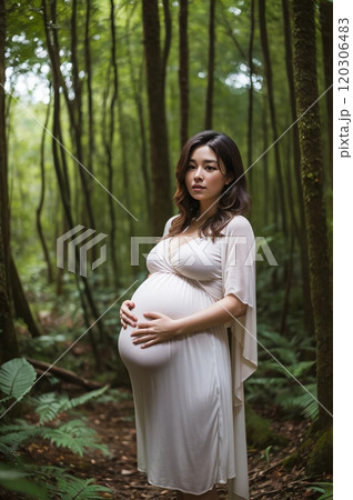 森林浴をする妊婦 120306483