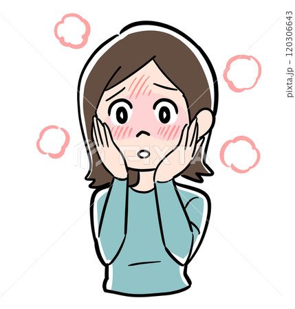 顔がほてって赤くなる女性 120306643