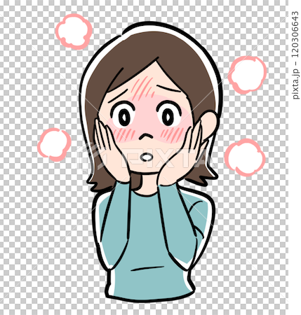 顔がほてって赤くなる女性 120306643