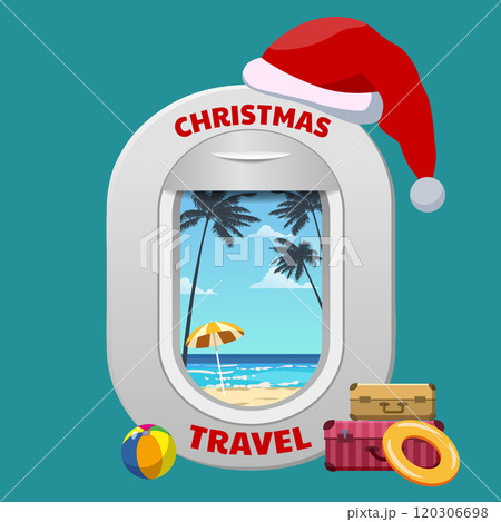 Christmas travel airplane window with Santa Claus 120306698