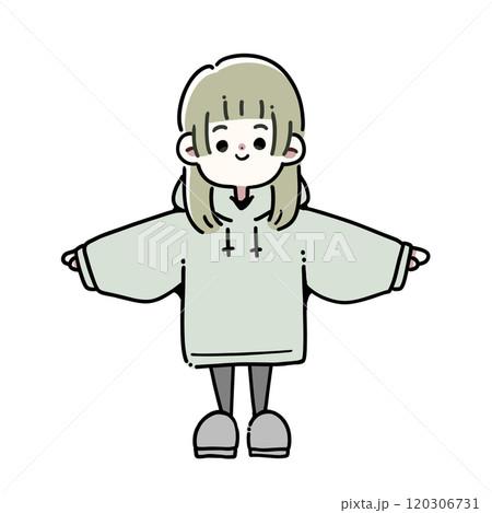大きめの服を着ている女性のイラスト 大きめの服を着ている女性のイラスト 120306731