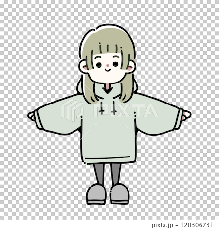 大きめの服を着ている女性のイラスト 大きめの服を着ている女性のイラスト 120306731