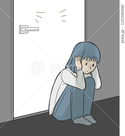 引きこもって耳を塞ぐ女の子 120306980