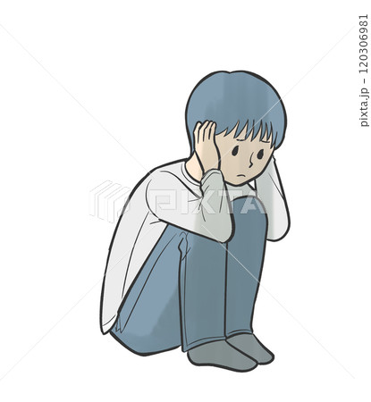 耳を塞ぐ男の子 120306981