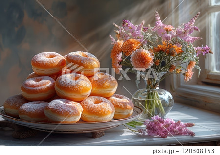 Enjoying Delicious Donuts adorned with Fresh Flowers A Truly Irresistible Sweet Treat 120308153