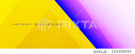 Yellow and purple modern abstract wide banner with geometric shapes. Bright yellow and violet abstract background. Yellow and purple modern abstract wide banner with geometric shapes. Bright yellow and violet abstract background. 120308495