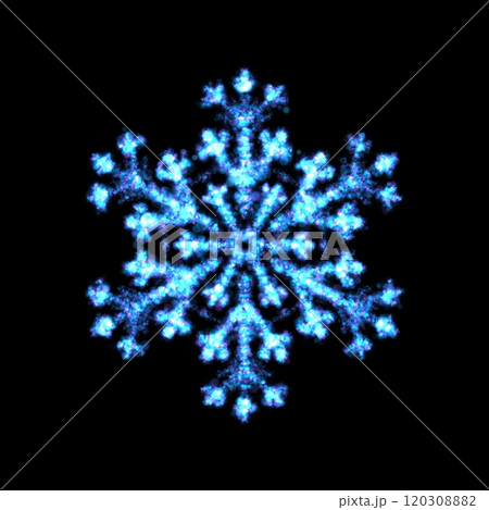 Blue glowing transparent snowflake, isolated icon. Merry Christmas and Happy New Year. Simple neon light. Shining winter, xmas lamp. Fluorescent, luminescent illumination. 120308882