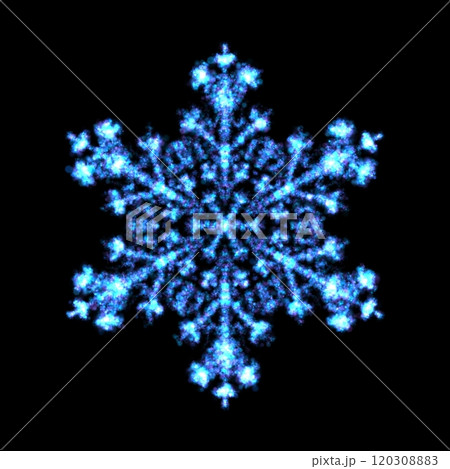 Blue glowing transparent snowflake, isolated icon. Merry Christmas and Happy New Year. Simple neon light. Shining winter, xmas lamp. Fluorescent, luminescent illumination. 120308883