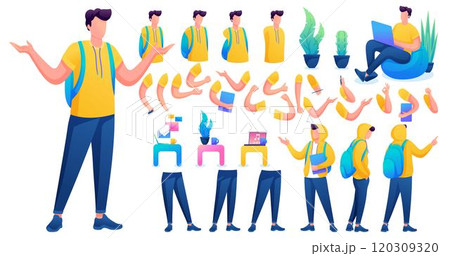 Constructor for creating a Young Men. Create your own Young Men character with a Set of hands and feet. Flat 2D vector illustration N8 120309320