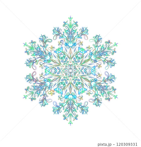Glowing transparent snowflake, isolated. Neon light. Shining futuristic digital art. Png  120309331