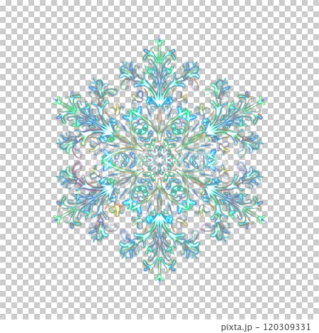 Glowing transparent snowflake, isolated. Neon light. Shining futuristic digital art. Png  120309331