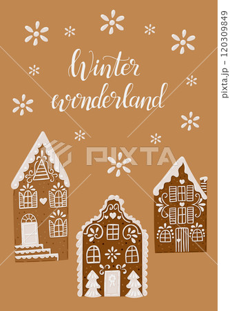 Winter Wonderland banner with gingerbread houses Winter Wonderland banner with gingerbread houses 120309849