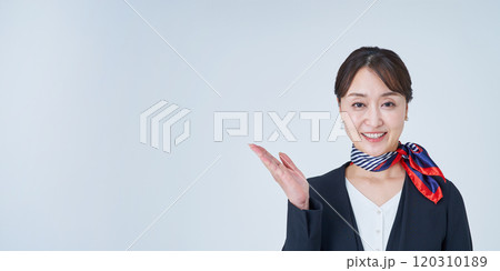 案内のポーズをするスーツ姿の女性 案内のポーズをするスーツ姿の女性 120310189