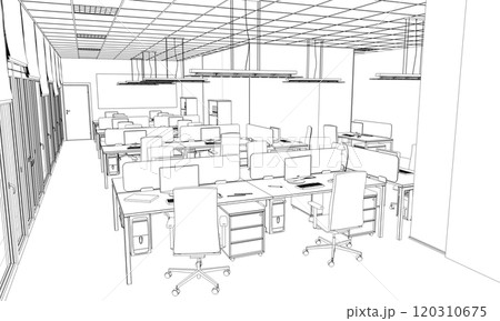 office contour visualization, 3D illustration, sketch, outline 120310675
