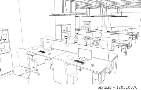 office contour visualization, 3D illustration, sketch, outline 120310676
