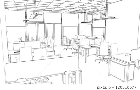 office contour visualization, 3D illustration, sketch, outline 120310677