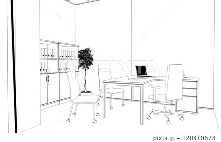 office contour visualization, 3D illustration, sketch, outline 120310678