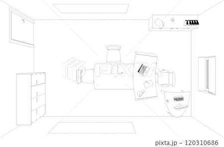 office contour visualization, 3D illustration, sketch, outline office contour visualization, 3D illustration, sketch, outline 120310686