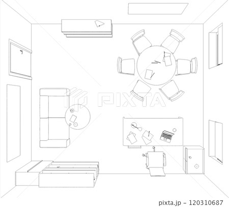 office contour visualization, 3D illustration, sketch, outline office contour visualization, 3D illustration, sketch, outline 120310687