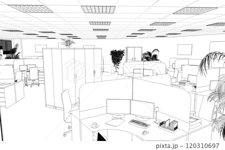 office contour visualization, 3D illustration, sketch, outline office contour visualization, 3D illustration, sketch, outline 120310697