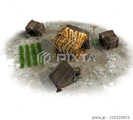 hut, ancient housing, 3d visualization, illustration hut, ancient housing, 3d visualization, illustration 120310853