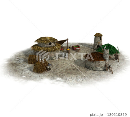 hut, ancient housing, 3d visualization, illustration 120310859