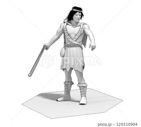 warrior character, contour visualization, 3D illustration, sketch, outline 120310904