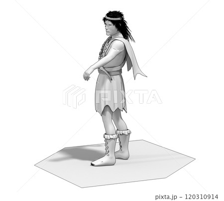 warrior character, contour visualization, 3D illustration, sketch, outline 120310914