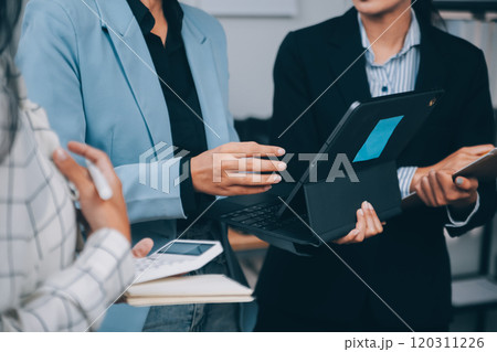 Fund managers team consultation and discuss about analysis Investment stock market at office 120311226