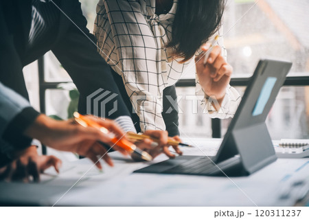 Fund managers team consultation and discuss about analysis Investment stock market at office 120311237