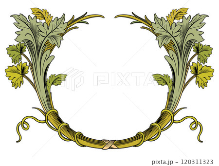 Laurel wreath. Decorative element at engraving style. 120311323