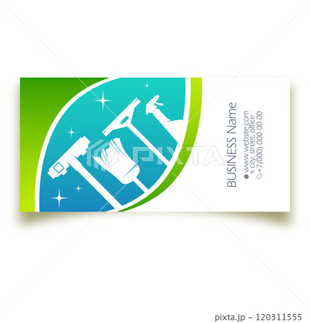 Business card for eco cleaning concept with water drop and tool 120311555
