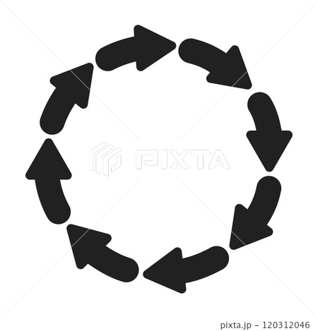 A set of circular arrow icons. Forward icon. Two to eight arrows in a cycle. Symbol of renewal, repetition, recycling. Vector illustration A set of circular arrow icons. Forward icon. Two to eight arrows in a cycle. Symbol of renewal, repetition, recycling. Vector illustration 120312046