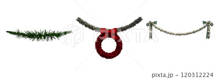 Christmas decorations, New Year's decor, isolated on white background, 3D illustration, cg render Christmas decorations, New Year's decor, isolated on white background, 3D illustration, cg render 120312224
