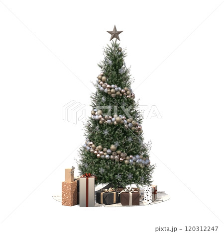Christmas tree with decorations, isolated on white background, 3D illustration, cg render 120312247