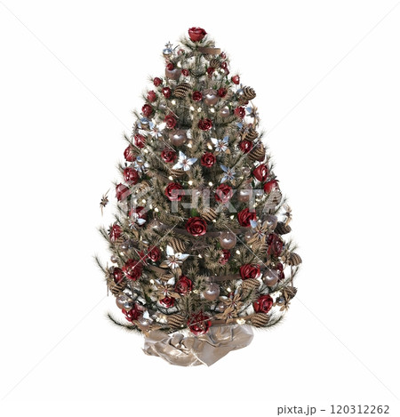 Christmas tree with decorations, isolated on white background, 3D illustration, cg render 120312262