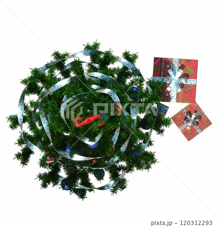 Christmas tree with decorations, isolated on white background, 3D illustration, cg render 120312293
