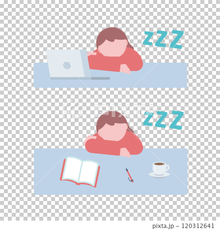 Woman sleeping at desk 120312641