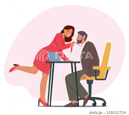 Young businesswoman flirting with colleague at workplace feeling passion and domination scene 120312724