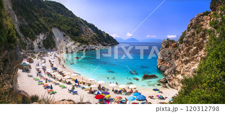 lefkada Ionian island of Greece . best scenic beaches - beautiful Agiofili with turquoise crystal sea a 120312798