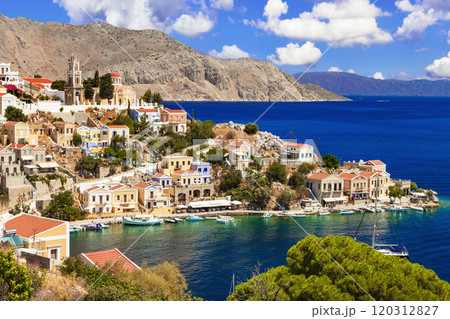 Greece travel. Traditional fishing Symi island with colorful houses, Dodecanese 120312827