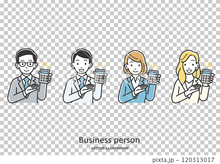 電卓で見積り金額を提示するスーツの男女の会社員 120313017