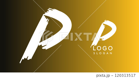 Handwritten brush pen letter P, urban street art, vibrant and rebellious edgy logo for cool music cover and fashion brands. Vector illustration 120313517