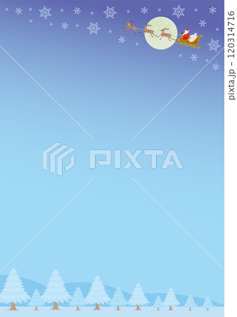 クリスマスの空飛ぶサンタとソリの斜めのイメージイラスト_縦 120314716