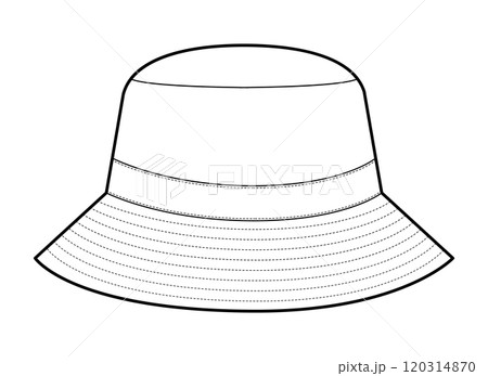 Bucket Hat side view. Summer Head Fashion accessory cap clothing technical illustration. Vector headgear for Men, women, Bucket Hat side view. Summer Head Fashion accessory cap clothing technical illustration. Vector headgear for Men, women, 120314870