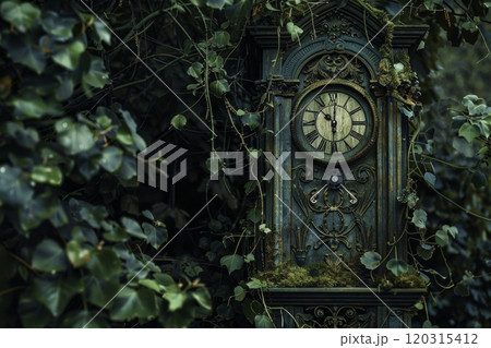 Clock on a tree trunk in the woods. Nature and time concept. 120315412