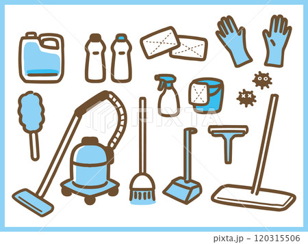 掃除道具のセットのシンプルなイラスト 120315506