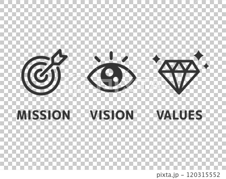 Mission, vision and values icon (line drawing) illustration 120315552