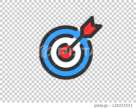 Illustration of an arrow hitting the target icon (line drawing color) 120315553