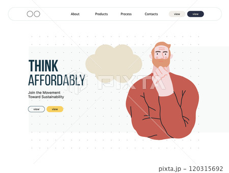 Thinking people, modern flat vector concept illustration- man standing thoughtfully, looking forward, bubble near his head Metaphor for reflection, analysis, introspection, contemplation, deep thought 120315692